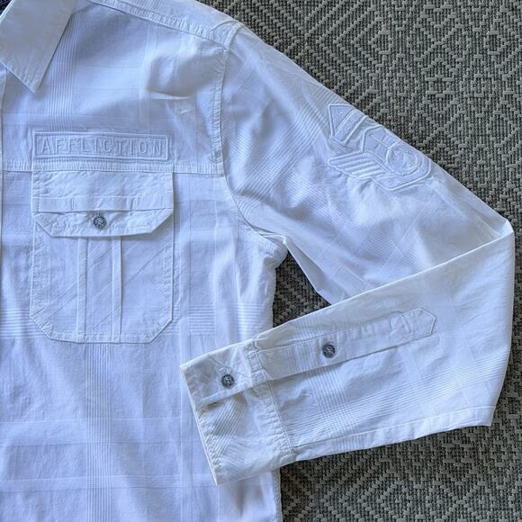 Affliction Shirt Mens Medium White Premium Button Up Embroidery Motorcycle Biker - Picture 4 of 11